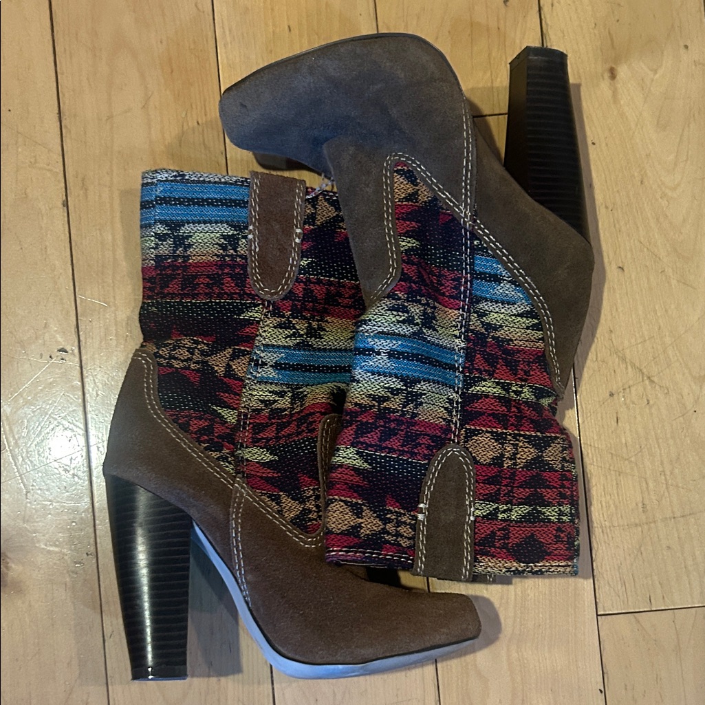 Mia Brown And Multicolor Heeled Boots